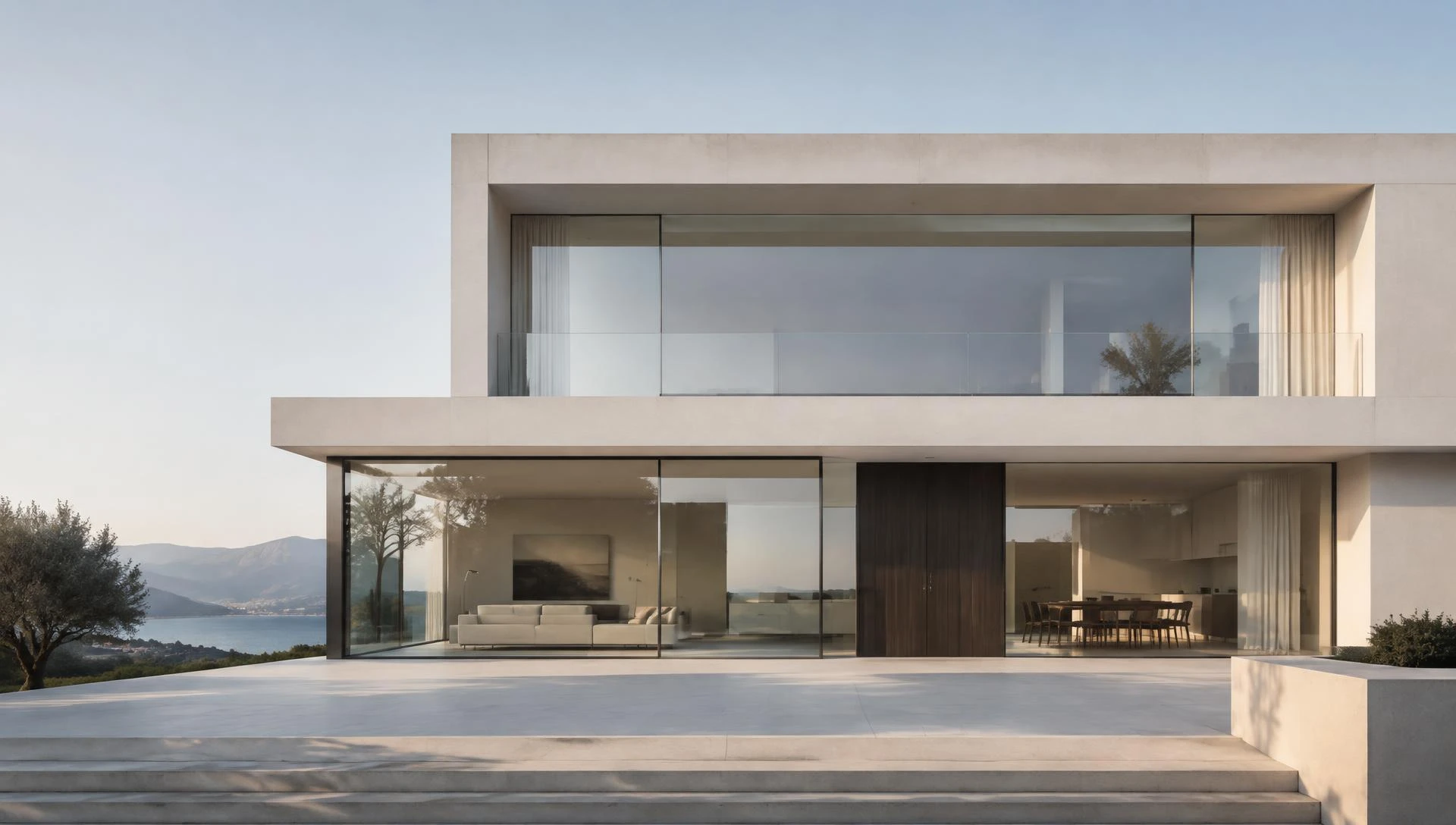 Modernes Haus mit großzügiger Glasfront und Terrasse